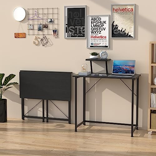Wohenster Schreibtisch Klappbar mit Monitorständer, Klapptisch Küche Campingtisch Klappbar Faltbar Gaming Tisch, Computertisch Foldable Camping Table Klappschreibtisch für Homeoffice, Schwarz 80x45cm