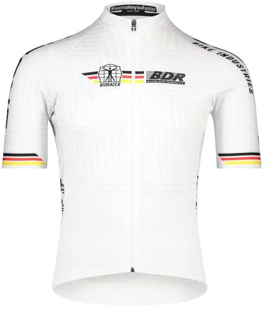 Bioracer Fahrradtrikot Kurzarm – Offizielles Team BDR – Modell Icon – Iconic White Color – Weiß – Größe XL – Fahrradbekleidung für den Radsport