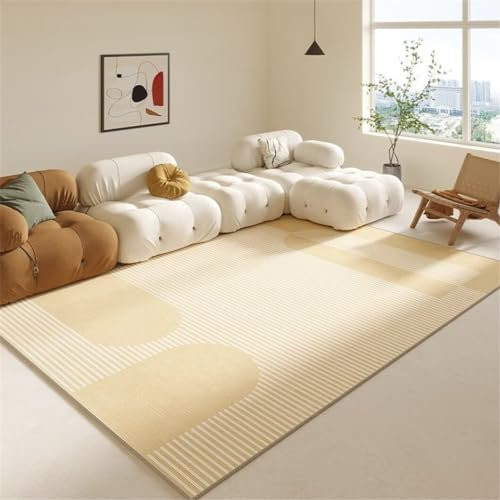 Kleiner Teppich für Schlafzimmer, Studio-Teppich, weiß, gestreift, schlicht, bequem, Beige, 80 x 120 cm