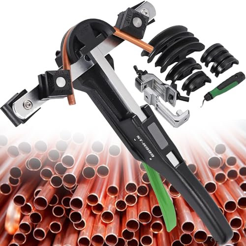DPQYJPP Hochwertiger manueller Rohrbieger, 7 Matrizen 6–22 mm für weiche Kupfer-/Messingrohre – HVAC 90°-Biegewerkzeug-Set für Klimaanlagenrohre, Rohrschneider und Entgratungsreibahle