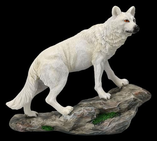 Wolf Figur weiß Der Beobachter - 14,5 cm Deko Statue Polarwolf