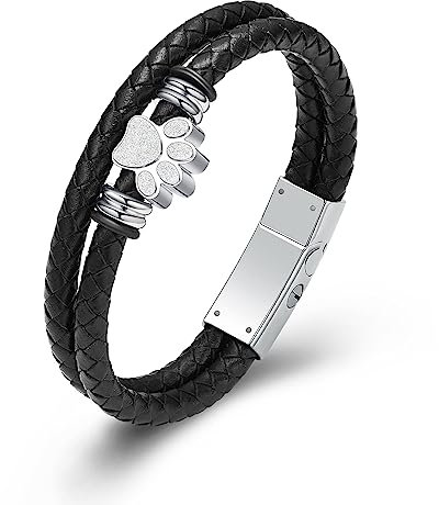 Hund Pfote Urne Armband für Asche geflochtenes Leder Einäscherung Schmuck für Asche für Hund Katze Keepsake Armreif