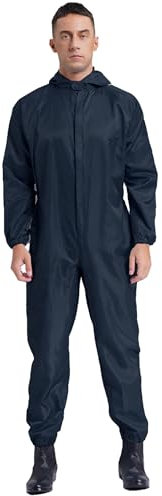 Agoky Men's Long Sleeve Zip Up Coveralls Jumpsuit Hooded Anti-Static Work Overalls Mechanics Workwear Navy Blue XXL