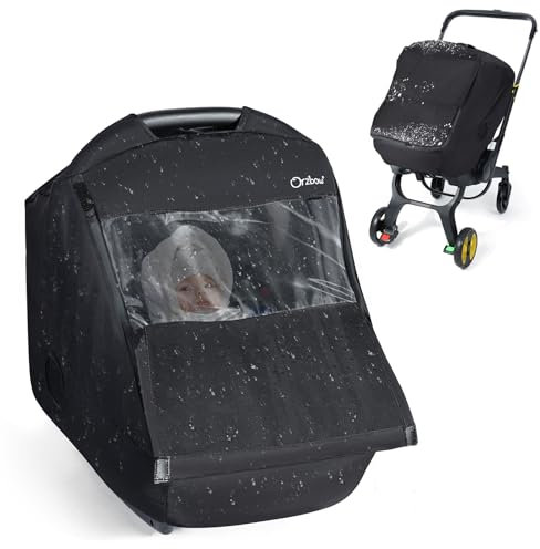 Orzbow Winter Regenschutz Babyschale,Universell Autositzbezug für Babys mit Transparente Reißverschluss Fronttür,Seitliche Maschenlöcher,Schutz vor Wind, Schnee und Regen,Maschinenwaschbar,Schwarz