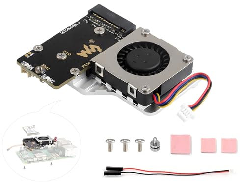 Pi5 PCIe to M.2 Adapter Board with Cooling Fan for Raspberry Pi 5, Pi 5 NVMe HAT with Cooling Fan, Aluminium Heatsink All-in-One Design, 8Gbps Data Rate,Support M.2 NVMe SSD 2242/2230 Size