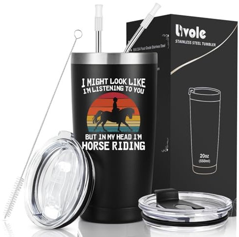 Livole Horse Mug, Christmas Gifts for Horse Lovers, Men, Women, Horse Racing Riding Gifts for Women, Men, in My Head I’m Horse Riding, Horse Lover Coffee Travel Mug, 20oz 600ml Insulated Wine Glasses