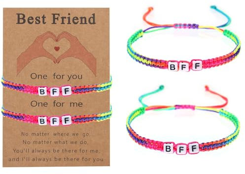 2 Pcs BFF Braided Bracelets for 2 Girls Hand Braided Colorful Best Friend Matching Bracelet Sister Friendship Rope Long Distance Matching Bracelets for Graduation Birthday School starts Gift