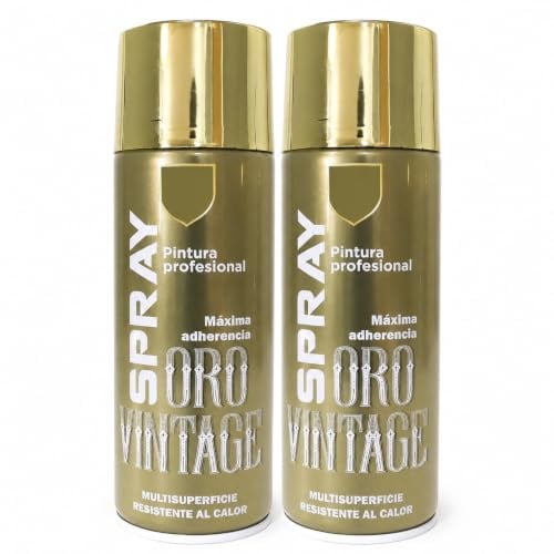 various Pintura Spray Oro Vintage Metalizado Brillo, 2 x 400 ml | Aerosoles de 400 ml con acabado Oro Vintage metalizado brillante para metal, madera, cartón, cerámica y plástico