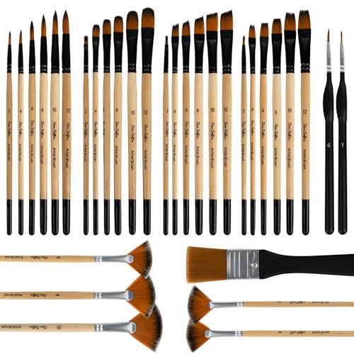 PTUI 32pcs Miniature Paint Brushes - Dry Brush Set Miniature Painting Modeling Fine Detail Paint Brush Set Drybrush Paint Brush for Warhammer 40k Miniature, Vallejo, Model, Citadel, Figurine