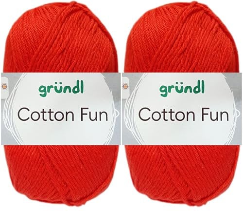 2x50 Gramm Gründl Cotton Fun Häkelgarn aus 100% Baumwolle inkl. Anleitung für Meerschwein (06 Signalrot)