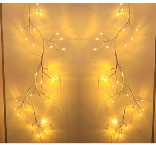DAYLUMI Lichterkette Zweigstelle Birke, 96 LED Weiß Lichterzweige Lichterketten mit Stecker, 8 Modi DIY Lichterbaum für Wanddeko Wohnzimmer Beleuchtete Baum Deko (2 Stück)