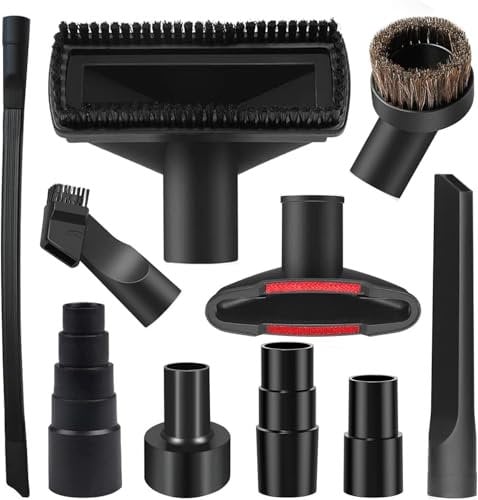 10PCS Universal Vacuum Attachments Kit Wet Dry Plastic Vacuum Hose Adapter 1-1/4 Vacuum Cleaners Accessories with Horse Hair Brush Flexible Crevice Tool Adapter for Shop Vac Accessories (10pcs)