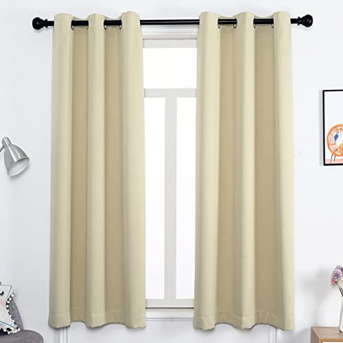 Verdunkelungsvorhang mit Ösen, 95 % Sonnenlicht blockierend, Wärmedämmungsvorhang für Winter und Sommer, helles Elfenbein, 260 x 120 cm