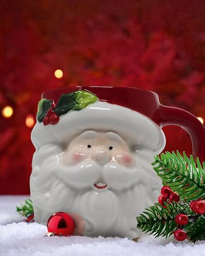 Taza de Navidad de Santa Clause, taza de cerámica 3D pintada a mano, para Navidad, Papá Noel, calendario de Adviento, amigo invisible, decoración navideña, 410 ml (Papá Noel)
