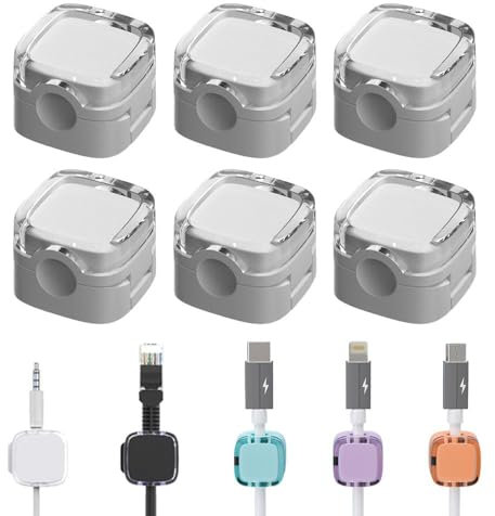 Cable Organizer Clips - 6 Pcs Magnetic Cable Organizer Storage Holder with Strong Adhesive - Hide Phone Charging Cable Keeper for Home/Office/Car/Desk/Nightstand (White)