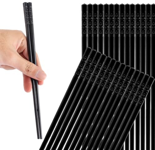 ASelected 20 Paar Essstäbchen Sushi zum Essen Spülmaschinenfest Legierung 24 cm, für Reis Nudeln und Mehr, Schwarz