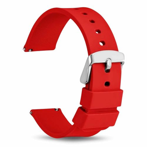 TECHZOCO Correa reloj silicona, Banda de Reloj de Silicona, Correa de Reloj Deportiva, Banda de Reloj Universal, Pulsera de Reloj Silicona, liberación rápida (Rojo (Hebilla plateada), 20 mm)