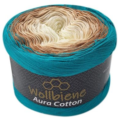 Wollbiene Farbverlaufsgarn 200g - 800m - 4 Fädig Bobbel Strickwolle Häkeln Bobbel Wolle Farbverlauf, 100% Baumwolle, Strickwolle Mehrfarbig (816 petrol braun vanille)