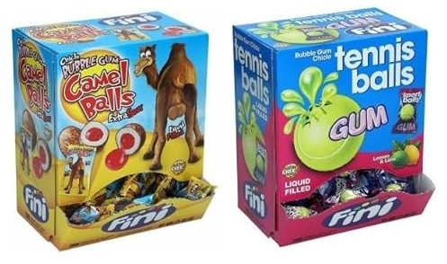 2 Boxen Fini Kaugummi Mix aus 2 Sorten (1x Camel Balls + 1 x Tennisbälle) a 1 kg + Space Keks gratis a 45 g von Onlineshop Bormann