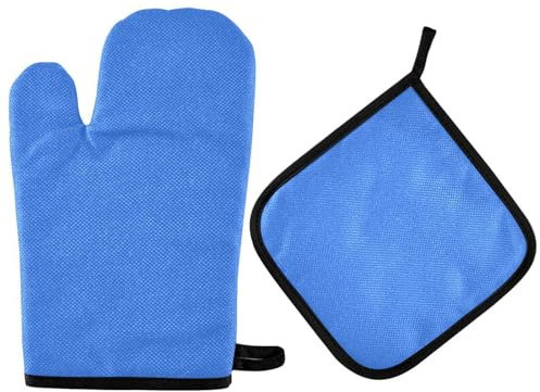 Blue Mitt and Pot Holder Set Heat Resistant Pot Holder Gloves Kitchen Aid 2PCS Oven Mitts for Oven Kitchen Cooking