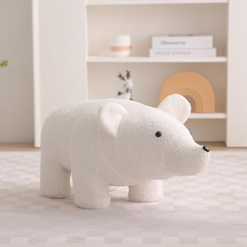 SDCGB Tier Pouf Ottomane und Fußhocker, Leichter Komfort Pouf Ottomane Teddy Samt Fußhocker für Wohnzimmer Schlafzimmer, White Bear