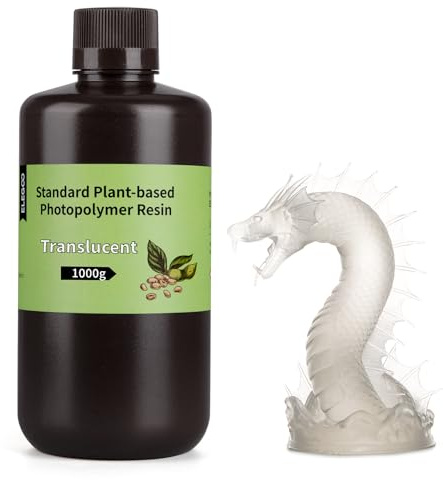 ELEGOO Standard 3D Drucker Resin auf Pflanzlicher Basis mit Extrem Geringem Geruch und Hoher Präzision, 405 nm UV Photopolymerharz, Schnelle Aushärtung Harz für Resin 3D Drucker Transparent 1000g