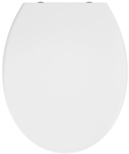 CECIPA Tapa Wc Universal Amortiguada, Asiento Inodoro Blanco, Tapa de Vater Ovalada con Cierre Suave, Tapa de WC de Duroplast, Tapadera Wc para Familia, Tapa Inodoro Montaje Fácill - Serie DERW