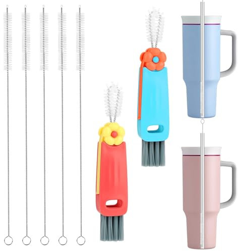 Ktxaby 7 Pcs Straw Cleaner Brush,Extra Long Straw Cleaner Brush Set for Tumbler, 3 in 1 Cup Lid Cleaning Brush Kit for Mugs, Multifunctional Water Bottle Brushes for Stanley Yeti Cleaning