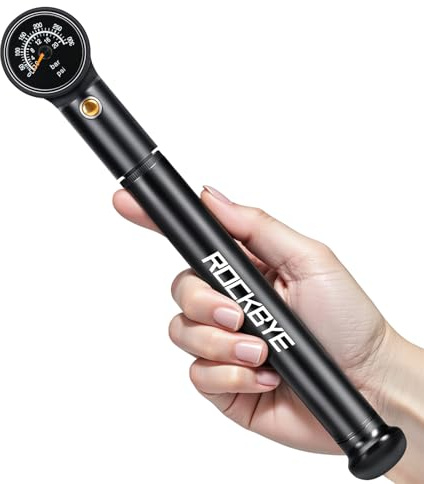 Onvian Portable Bike Pump with Gauge, 300 PSI High Pressure Bicycle Tire Pump & Shock Pump, Mini Hand Pump for Presta and Schrader Valve, Front Fork Rear Suspension, Air Bleed Button