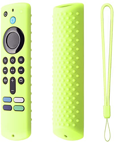 Silikon-Fernbedienungshülle mit Umhängeband der TV 3. Generation (Grün) | Fernbedienungs-Silikonhülle für TV Stick, Rutschfeste Silikon-Schutzhülle, Hautfreundlich,StoßFest Langlebig,Leuchtendes Grün