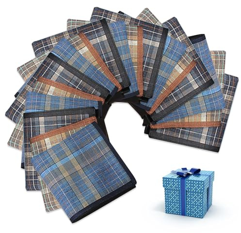 18 Stück Herren Taschentücher,Stofftaschentücher Herren,Herrentaschentücher Baumwolle,Herrens Stoff Taschentücher,Traditionelle Männertaschentücher,Große Einstecktücher Handkerchief mit Karomuster