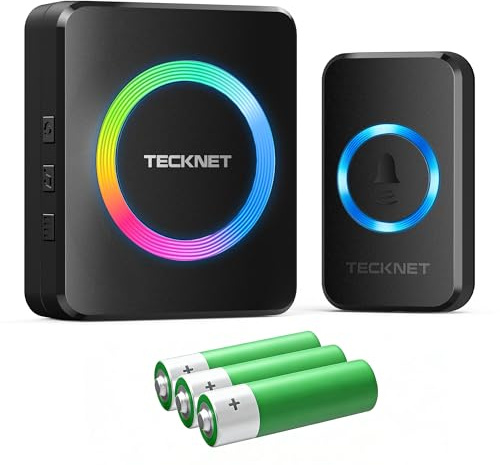 TECKNET Wireless Doorbell Battery Operated,IP66 Waterproof Door Bells,Black