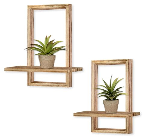 YiYa 2 Stück Holz Regale für Wanddekoration Modern Boho Wandregal Holz schwebendes Regal Bohemian hängende Regal Display Regale für hängende Pflanzen Foto für Wohnzimmer Badezimmer(Naturholzfarbe)