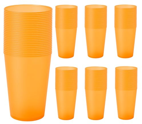 Vasos Plástico Duro 500 ml - 50, 100 ó 450 Vasos - Reutilizables de Polipropileno Eco Sin BPA – Multicolor para Fiestas, Camping y Oficina – Ideales para Sidra, Cubatas, Cerveza (50, Naranja)