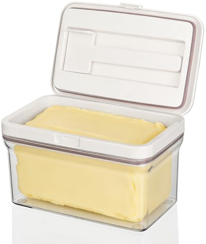 VINATO Beurrier avec Couteau Magnétique et Double Étanchéité - Boîte de Conservation Hermétique 500g pour Beurre, Matière Alimentaire, Pour Réfrigérateur et Congélateur, Transparent