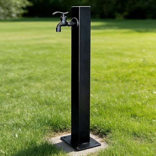 Robinet de jardin sur pied noir, robinet d'extérieur sur pied carré, robinet de colonne d'eau monté au sol, colonne de distribution d'eau robinet sur pied en métal robuste(Style 1,Height: 60cm/23.6in)