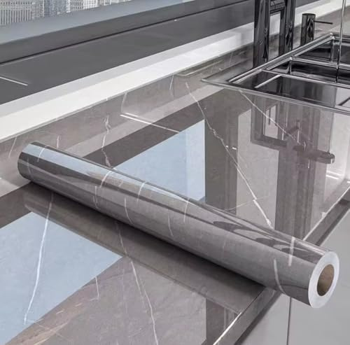 Vinilo Adhesivo Decorativo Efecto Mármol Blanco – Papel Autoadhesivo Impermeable para Muebles, Encimeras y Mesas – 60x300 cm – Fácil de Colocar (Gris Veta Blanca)
