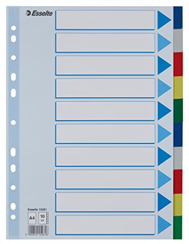 Esselte A4 1-10 Index, Heavy Duty Plastic, Blue/Multicolour