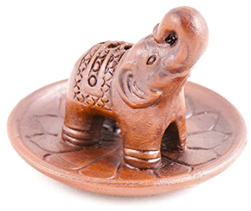 Rucherhalter Elefant auf Lotusblume, ca 8 cm aus Ton fr Rucherstbchen oder mit Kohle