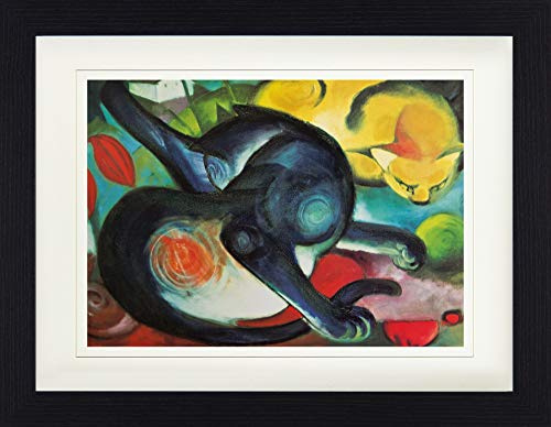 1art1 Franz Marc Poster Zwei Katzen, Blau Und Gelb, 1912 Gerahmtes Bild Mit Edlem Passepartout | Wand-Bilder | Im Bilderrahmen 40x30 cm