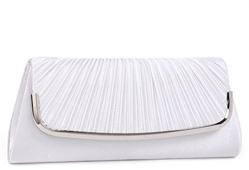 Damara Pochette da donna semplice e pieghettata in raso, bianco, L