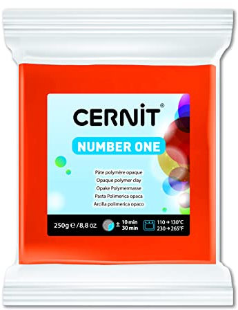 Cernit CE0900250752C - Block Modelliermasse (Polymer) NUMBER ONE, ofenhärtend, sofort gebrauchsfähig, 250g, ideal für DIY, Schmuck & Figuren, für Einsteiger und Hobbykünstler, Orange, 1 Stück