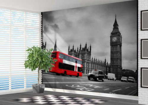 Black And White London With Red Bus Wallpaper Wall Mural Photo London - 2XL