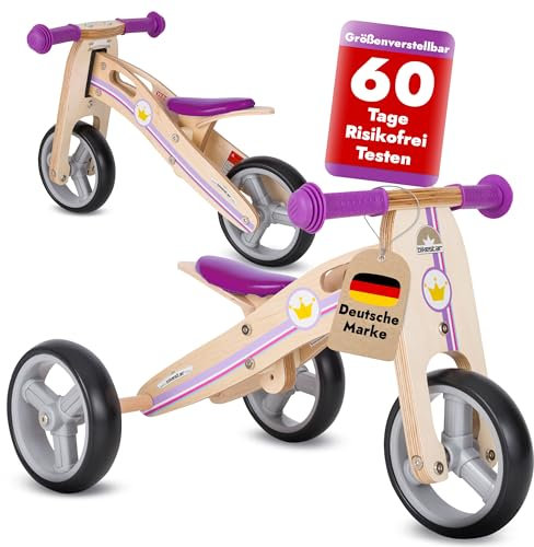 BIKESTAR Mini Kinder Laufrad Holz Lauflernrad mit DREI Rädern für Jungen und Mädchen ab 1 – 1,5 Jahre | 2 in 1 Kinderlaufrad | Kleine Prinzessin | Risikofrei Testen