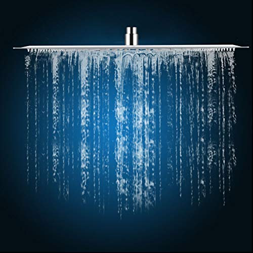 Pomme de douche carrée ultra fine de 50,8 cm avec rotule métallique pivotante 1/2, en acier inoxydable