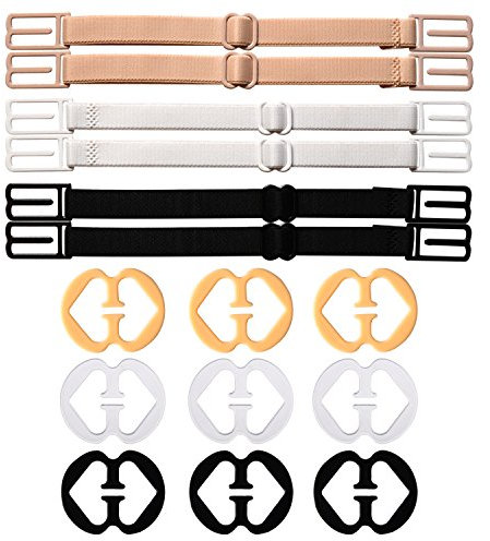 eBoot 6 Pieces Non-slip Bra Straps Elastic Adjustable Bra Strap Holder with 9 Pieces Bra Clips, Multicoloured , M
