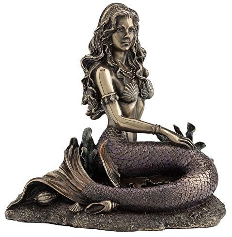 Unbekannt Harz Statuen Enchanted Lied Bronze Finish Meerjungfrau sitzend auf Ocean Boden Statue 14 x 14,6 x 10,2 cm Bronze