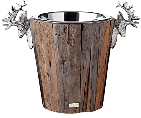 EDZARD Weinkühler Milwaukee Höhe 29 cm, Massiv-Holz mit Edelstahleinsatz | Griffe im Hirschkopf Design, Barzubehör, Geschenkidee, Partydeko, Silvester, Gastronomie