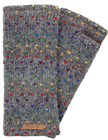 McRon Damen Gestrickte Pulswärmer Stulpen Modell Ines Regenbogen Mittelgrau 2 96R