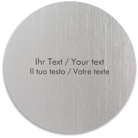 Rundes Türschild in Edelstahl-Optik mit personalisierter Gravur - Ø 100 mm, silber-metallic/schwarze - Klingelschild, Namensschild mit eigenem Text